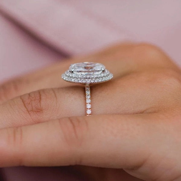 Double Halo Oval Cut Engagement Ring Anniversary Ring in Sterling Silver shineofdiamond