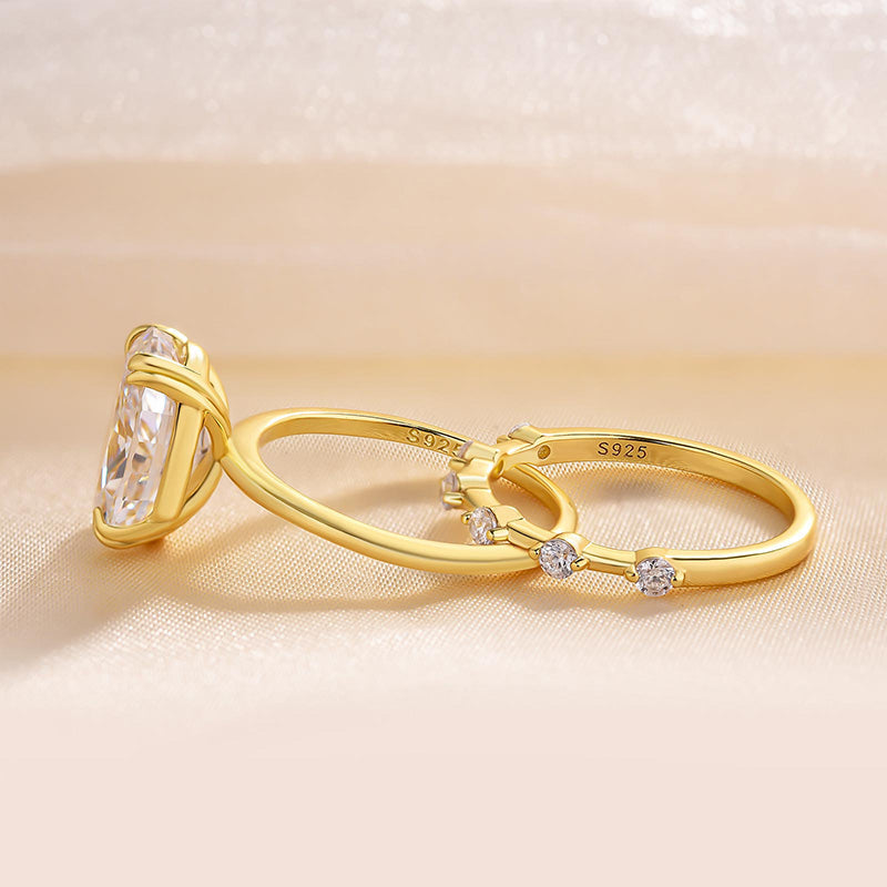 2Pcs Oval Cut Golden Tone Wedding Ring Bridal Set In Sterling Silver Shineofdiamond