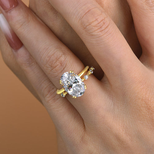 2Pcs Oval Cut Golden Tone Wedding Ring Bridal Set In Sterling Silver Shineofdiamond