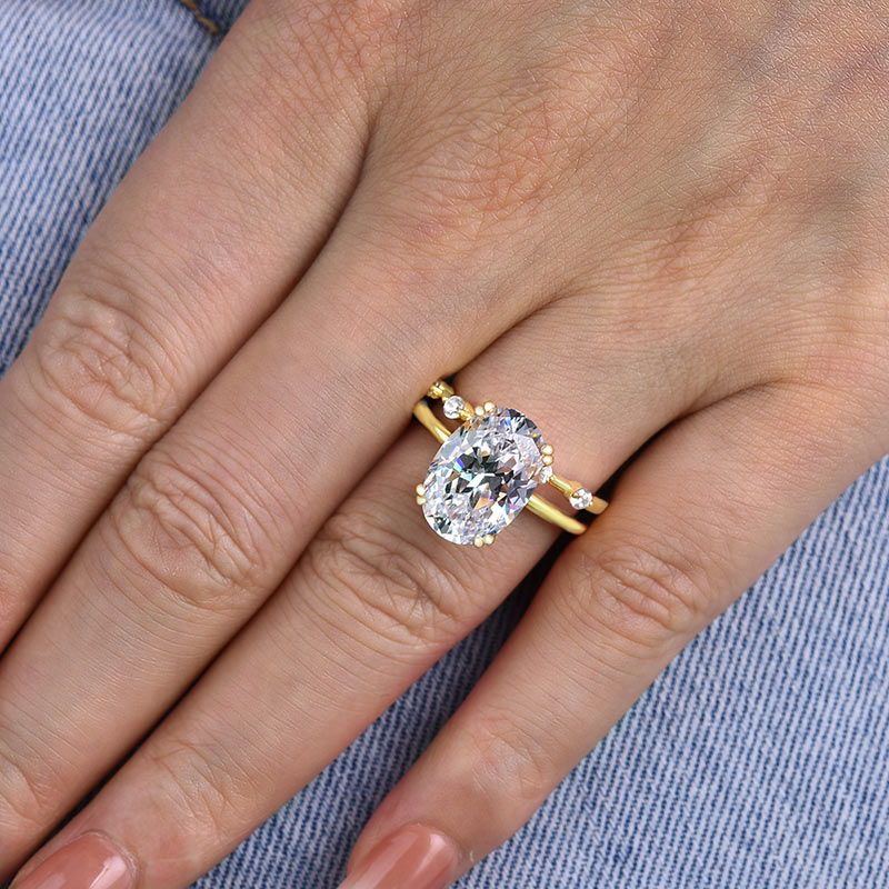 2Pcs Oval Cut Golden Tone Wedding Ring Bridal Set In Sterling Silver Shineofdiamond