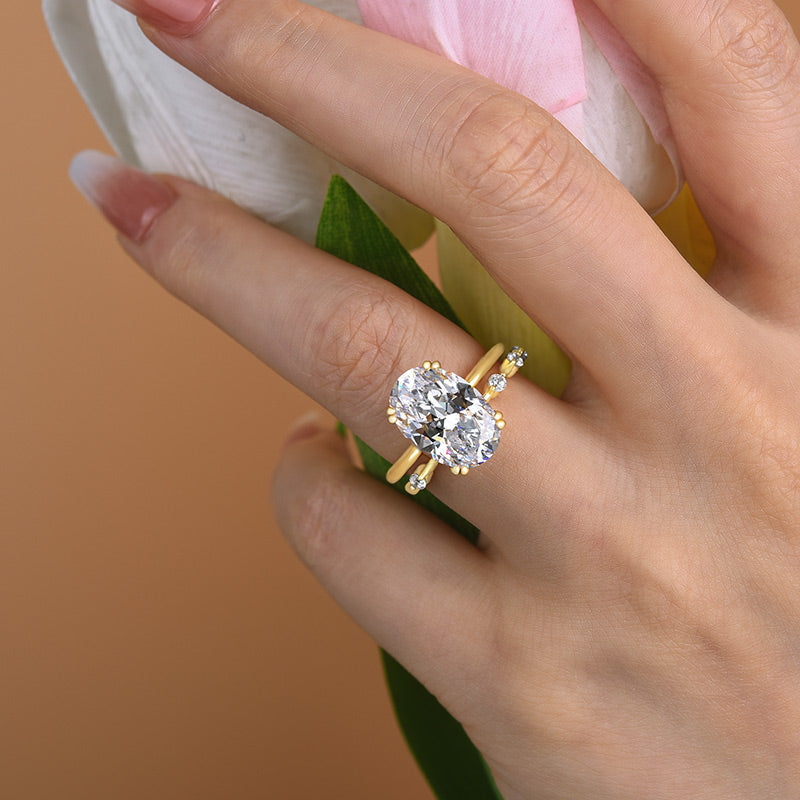 2Pcs Oval Cut Golden Tone Wedding Ring Bridal Set In Sterling Silver Shineofdiamond