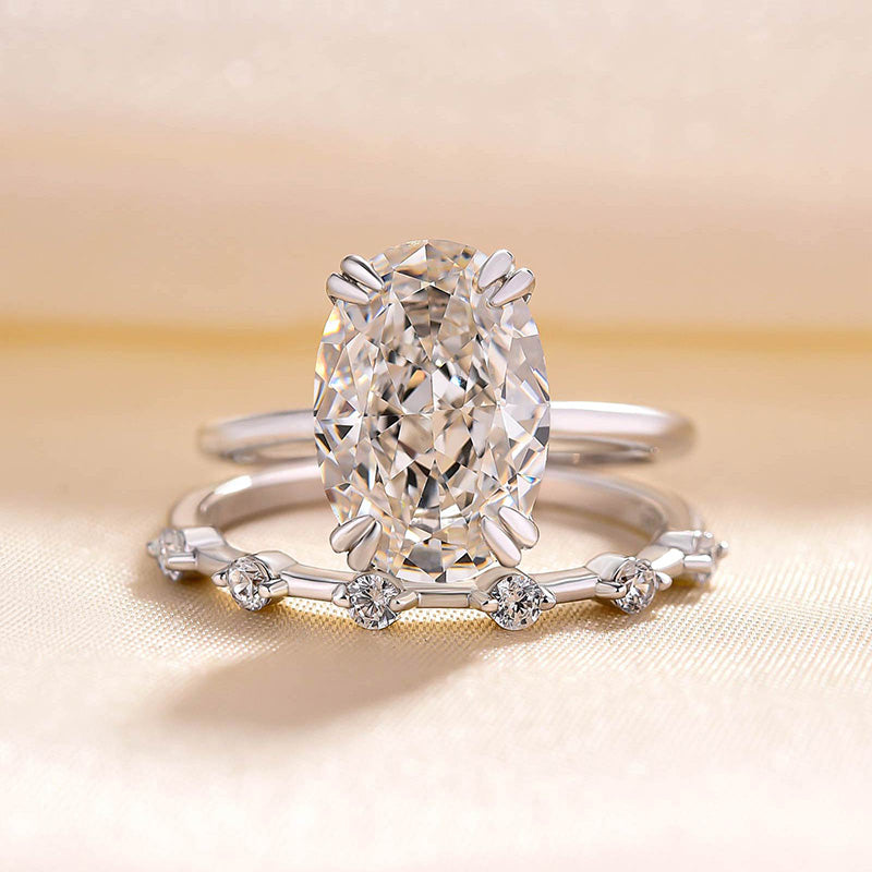 2Pcs Oval Cut Golden Tone Wedding Ring Bridal Set In Sterling Silver Shineofdiamond