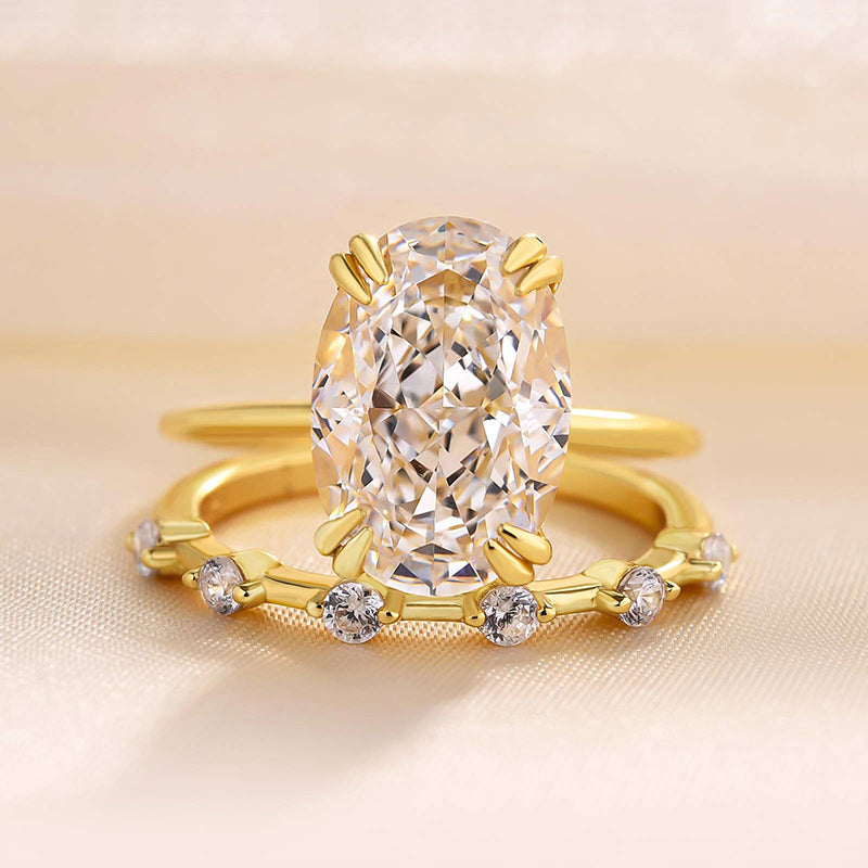 2Pcs Oval Cut Golden Tone Wedding Ring Bridal Set In Sterling Silver Shineofdiamond