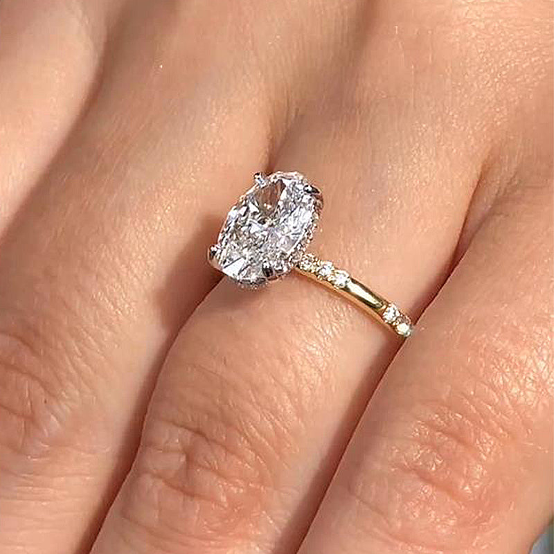 Gold Tone Oval Cut Engagement Ring In Sterling Silver Shineofdiamond