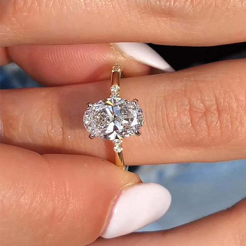 Gold Tone Oval Cut Engagement Ring In Sterling Silver Shineofdiamond