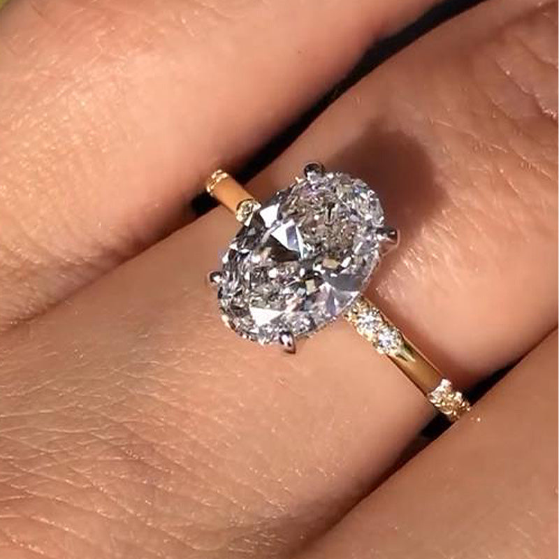 Gold Tone Oval Cut Engagement Ring In Sterling Silver Shineofdiamond