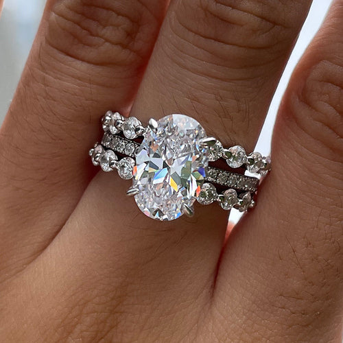 3PCS 3.5 CT Oval Cut Bridal Ring Set Ring in Sterling Silver Shineofdiamond