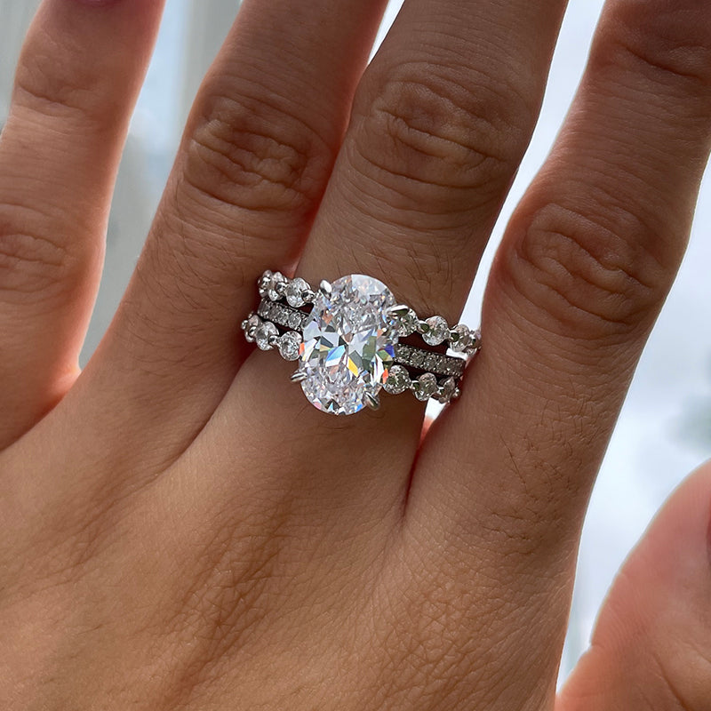 3PCS 3.5 CT Oval Cut Bridal Ring Set Ring in Sterling Silver Shineofdiamond