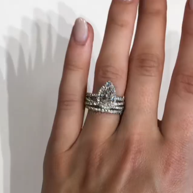 3PCS Halo Pear Cut Bridal Set Ring Sterling Silver Shineofdiamond