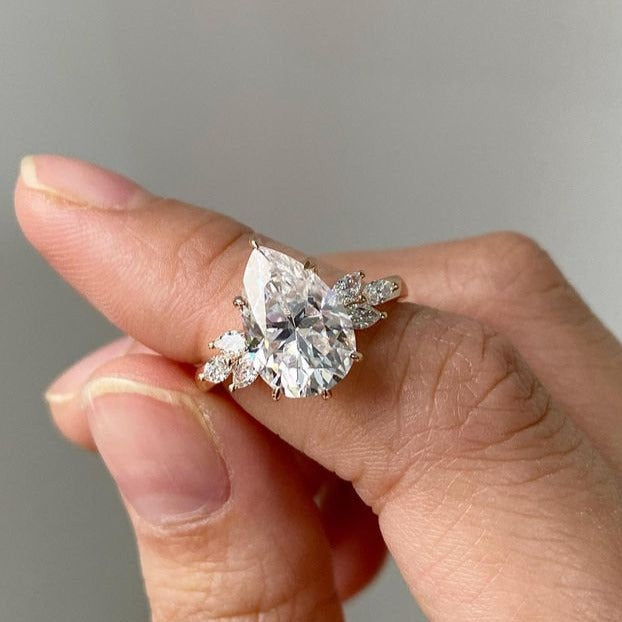Pear Cut Marquise Cut Cluster Engagement Ring Sterling Silver Ring shineofdiamond