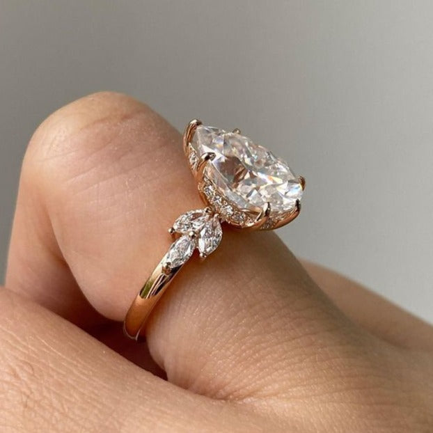 Pear Cut Marquise Cut Cluster Engagement Ring Sterling Silver Ring shineofdiamond