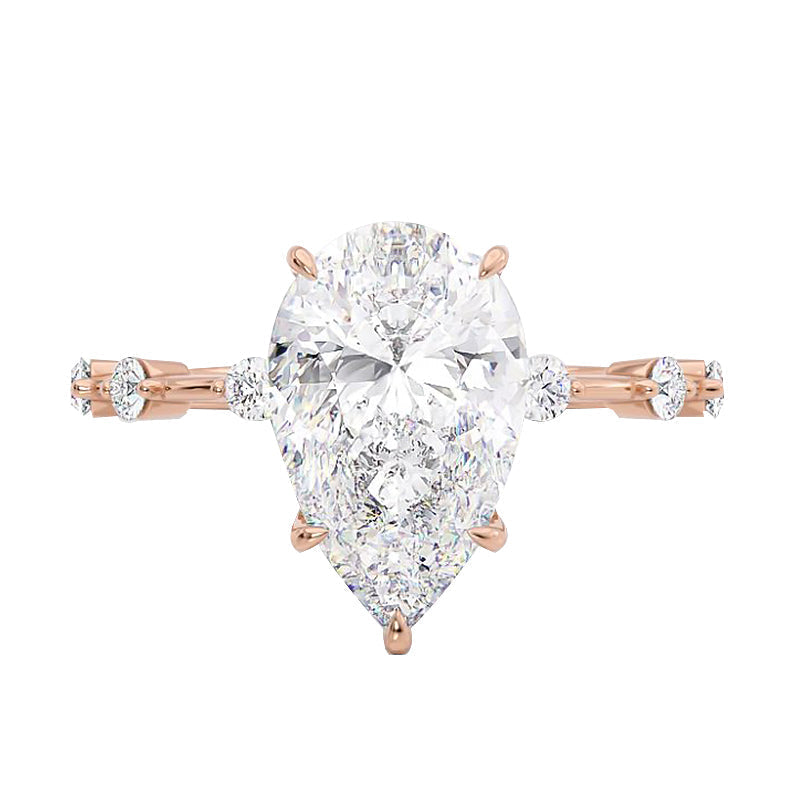 Distance Band Pear Cut Engagement Ring in Sterling Silver Shineofdiamond