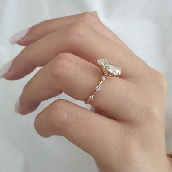 Distance Band Pear Cut Engagement Ring in Sterling Silver Shineofdiamond