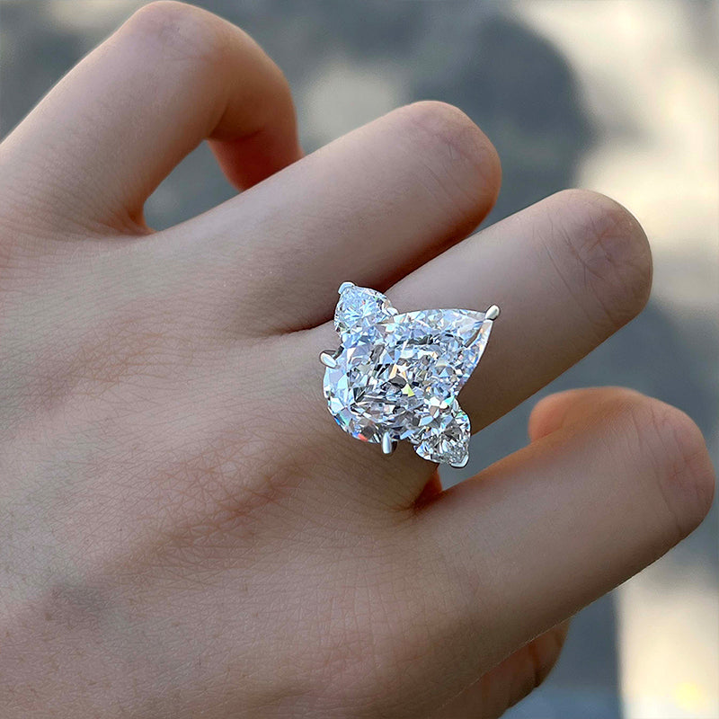 Three Stone Pear Cut  Engagement Ring In Sterling Silver shineofdiamond