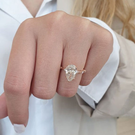 Distance Band Pear Cut Engagement Ring in Sterling Silver Shineofdiamond