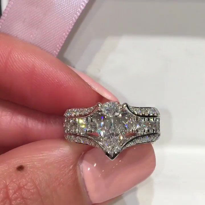 Pear Cut Split Shank Engagement Ring in Sterling Silver Shineofdiamond