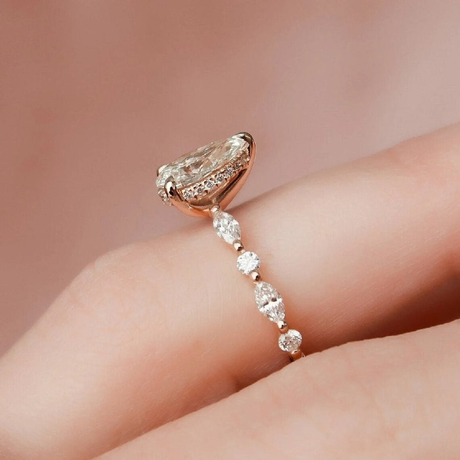 Solitaire Pear Cut with Marquise Cut Stone Engagement Ring in Sterling Silver Shineofidamond