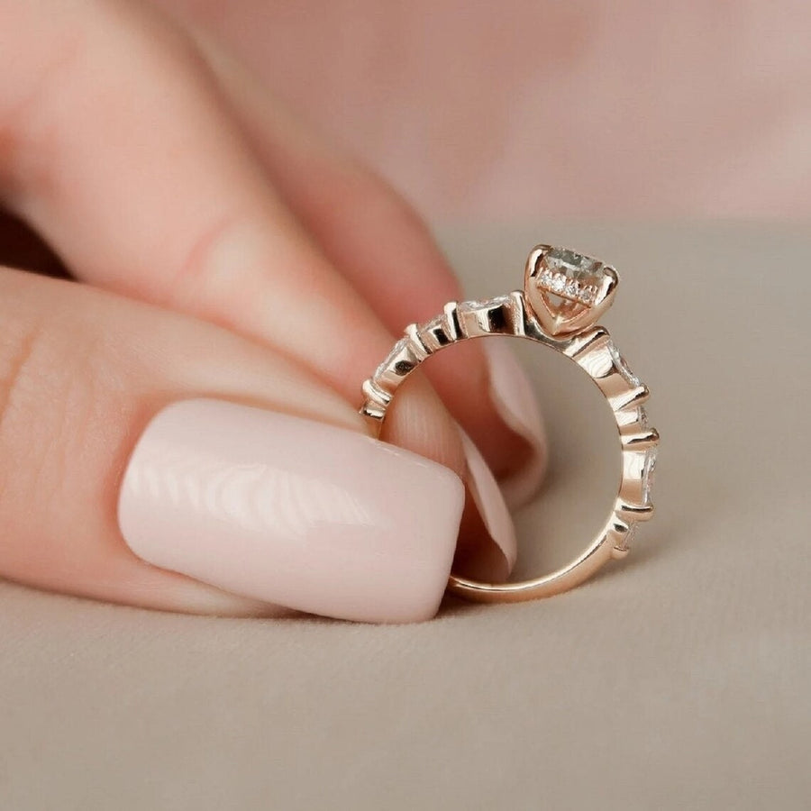 Solitaire Pear Cut with Marquise Cut Stone Engagement Ring in Sterling Silver Shineofidamond