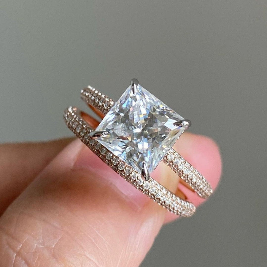 2Pcs Princess Cut  Pave Bridal Ring Set in Sterling Silver shineofdiamond