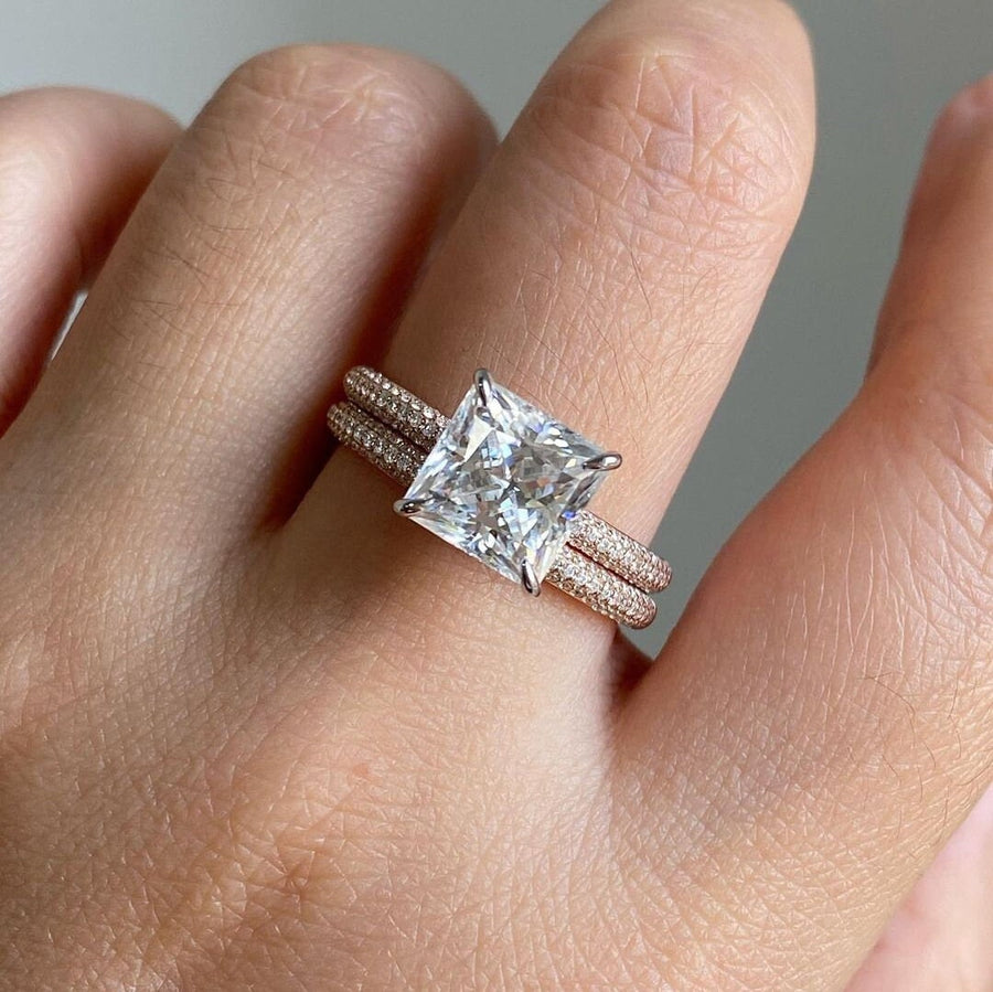 2Pcs Princess Cut  Pave Bridal Ring Set in Sterling Silver shineofdiamond