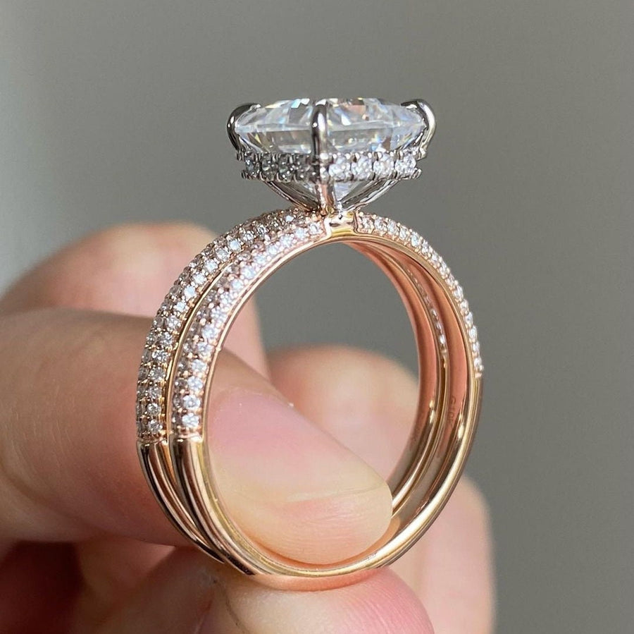 2Pcs Princess Cut  Pave Bridal Ring Set in Sterling Silver shineofdiamond
