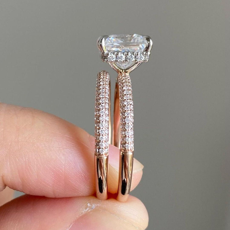 2Pcs Princess Cut  Pave Bridal Ring Set in Sterling Silver shineofdiamond