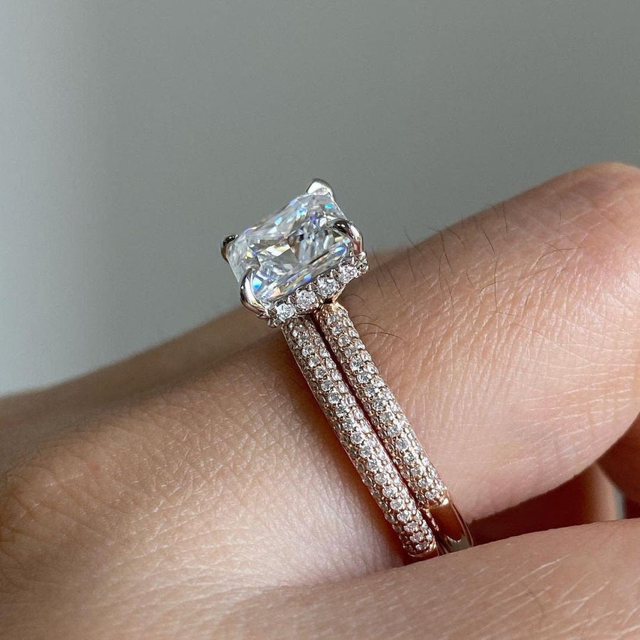 2Pcs Princess Cut  Pave Bridal Ring Set in Sterling Silver shineofdiamond
