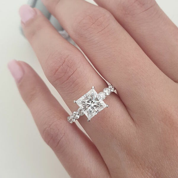 Solitaire Princess Cut Engagement Ring Anniversary Ring in Sterling Silver Shineofdiamond