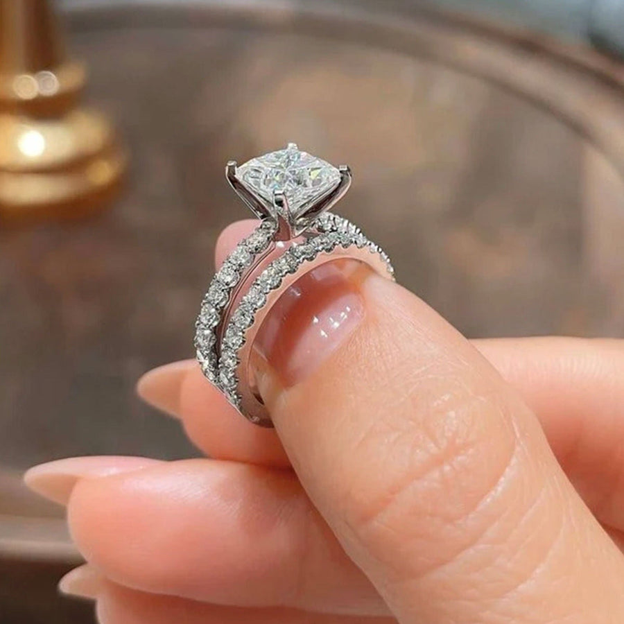 2pcs Solitaire Princess Cut Bridal Ring Set in Sterling Silver shine of diamond