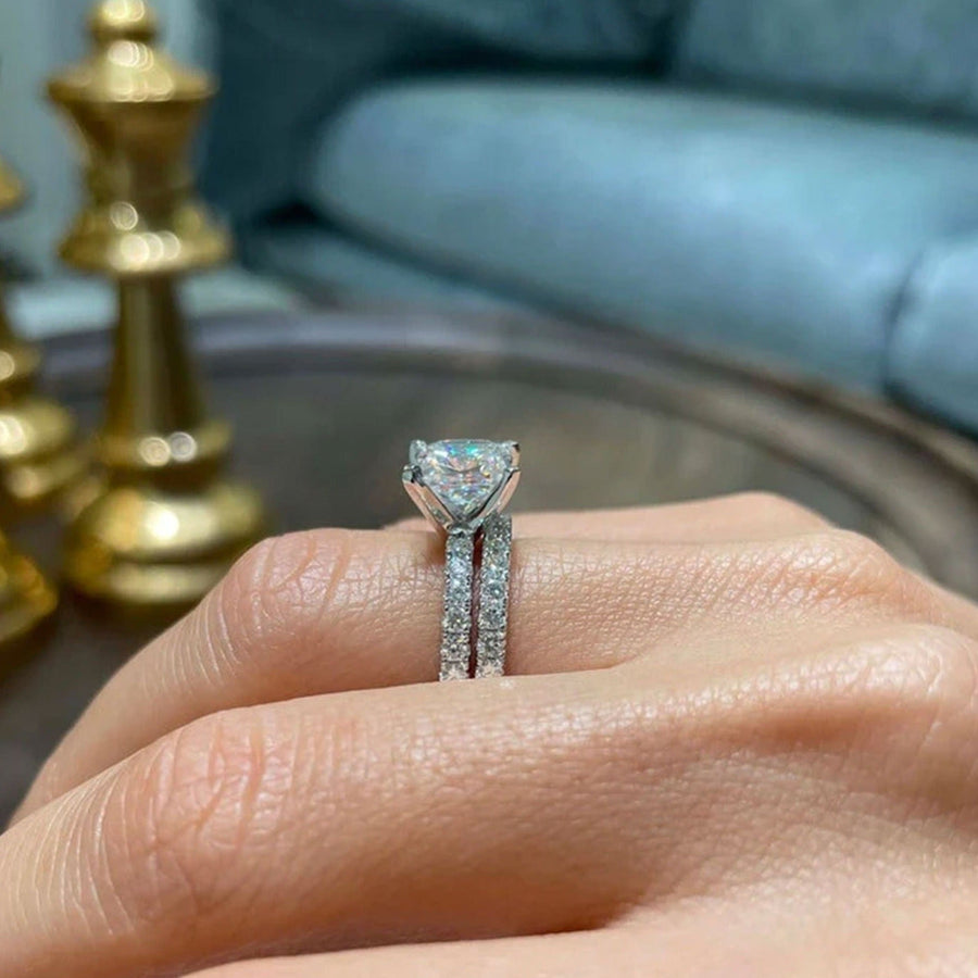 2pcs Solitaire Princess Cut Bridal Ring Set in Sterling Silver shine of diamond