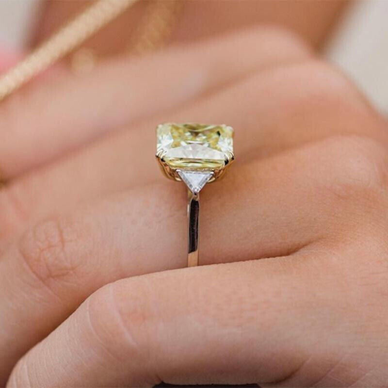 Yellow Radiant Cut Three Stone Engagement Ring Wedding Ring in Sterling Silver shine of diamond