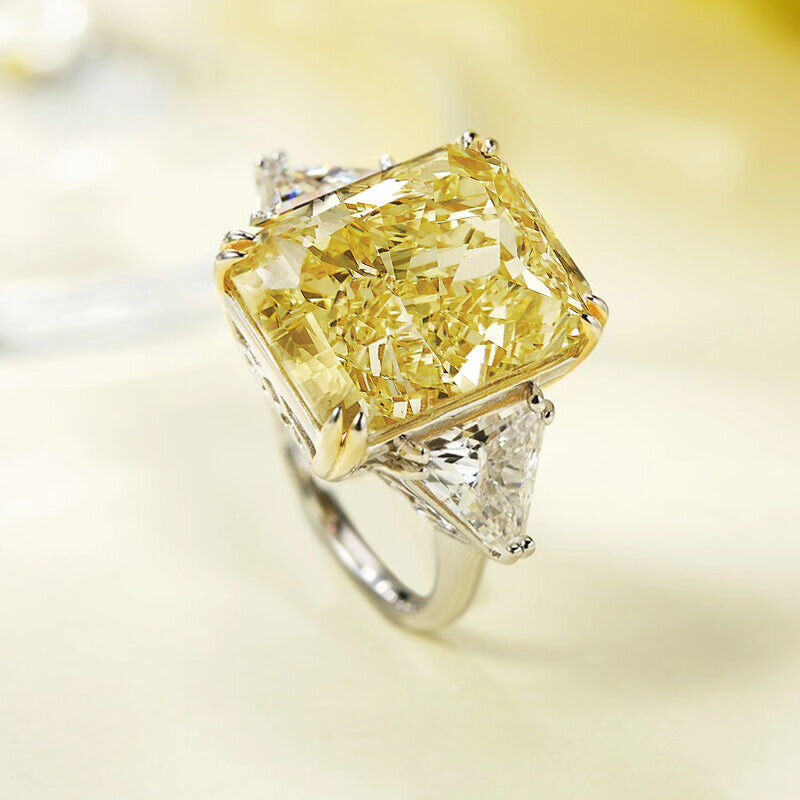 Yellow Radiant Cut Three Stone Engagement Ring Wedding Ring in Sterling Silver shine of diamond