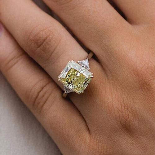 Yellow Radiant Cut Three Stone Engagement Ring Wedding Ring in Sterling Silver shine of diamond