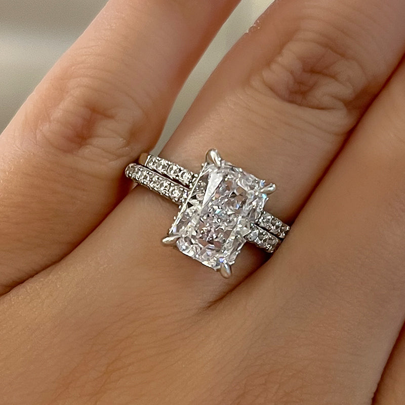 2PCS Radiant Cut Engagement Ring Set In Sterling Silver Shineofdiamond