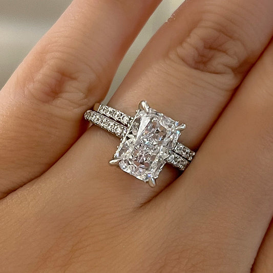 2PCS Radiant Cut Engagement Ring Set In Sterling Silver Shineofdiamond