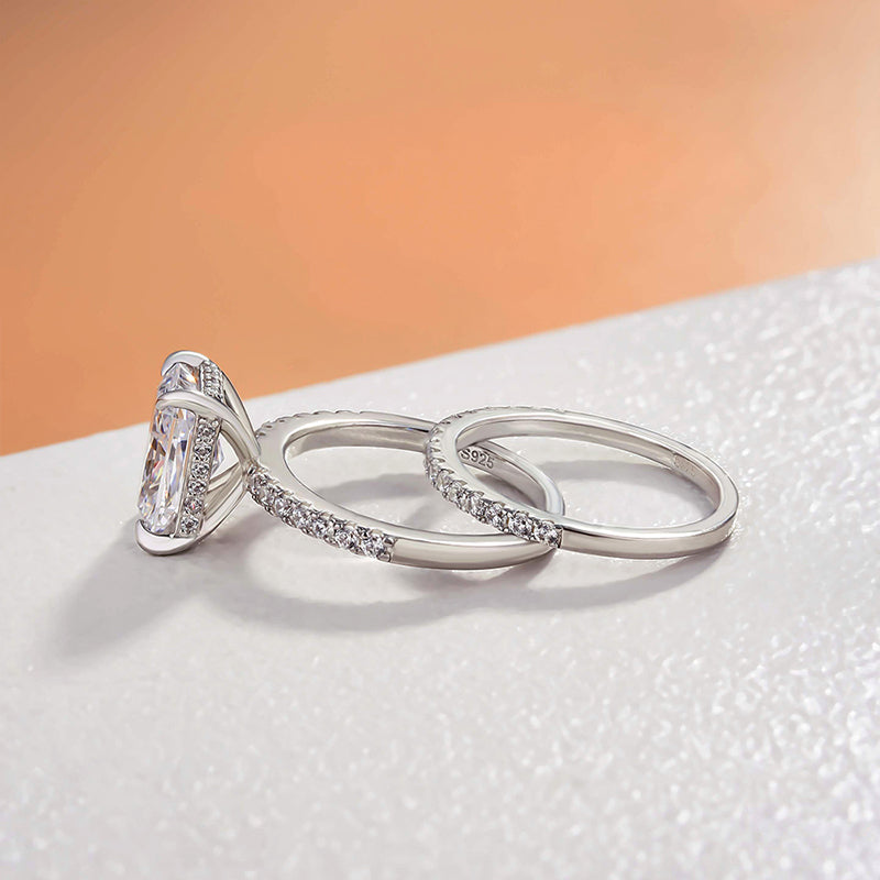 2PCS Radiant Cut Engagement Ring Set In Sterling Silver Shineofdiamond
