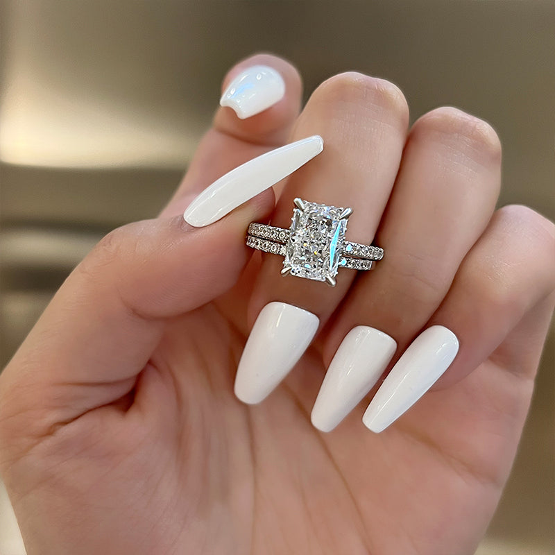 2PCS Radiant Cut Engagement Ring Set In Sterling Silver Shineofdiamond