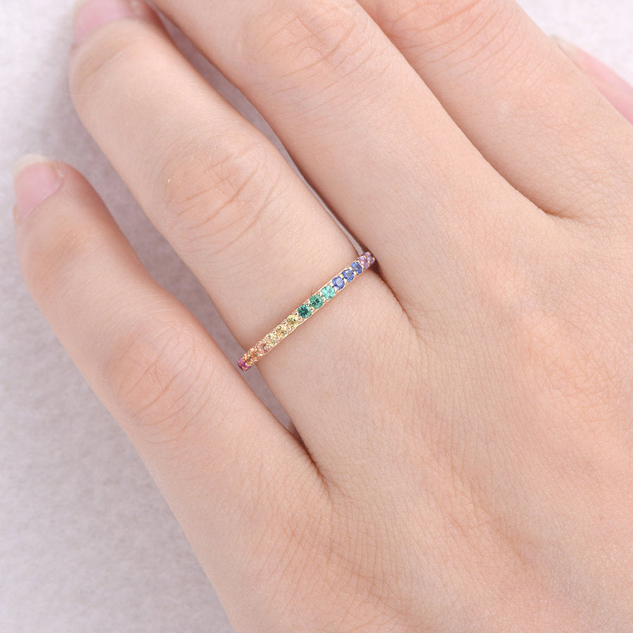 Rainbow Eternity Multicolor Stacking Ring Wedding Band shine of diamond