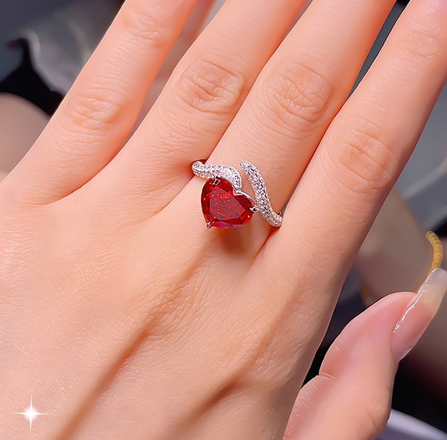 Heart Cut Red Ruby Engagement Wedding Ring in Sterling Silver Shineofdiamond