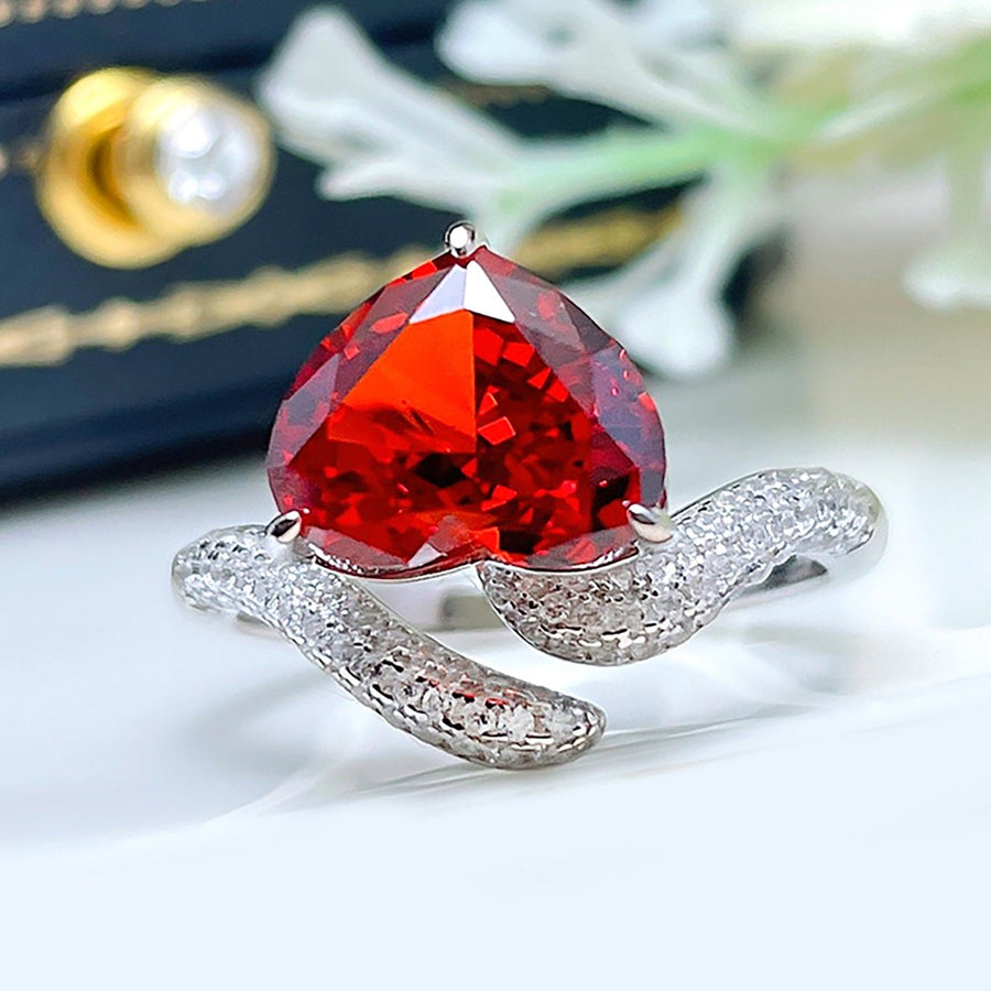 Heart Cut Red Ruby Engagement Wedding Ring in Sterling Silver Shineofdiamond