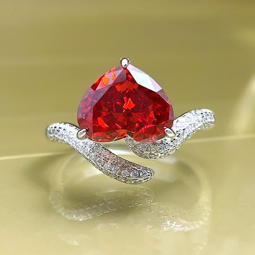 Heart Cut Red Ruby Engagement Wedding Ring in Sterling Silver Shineofdiamond