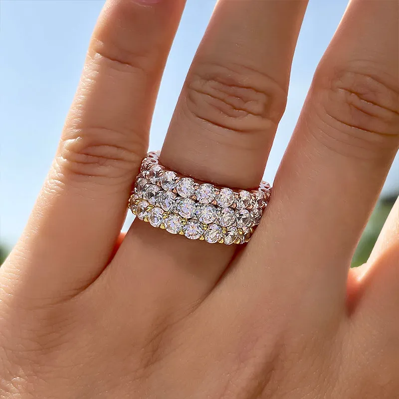 3 Color Available) Classic Round Cut Sterling Silver Stackable Wedding Band Shineofidamond