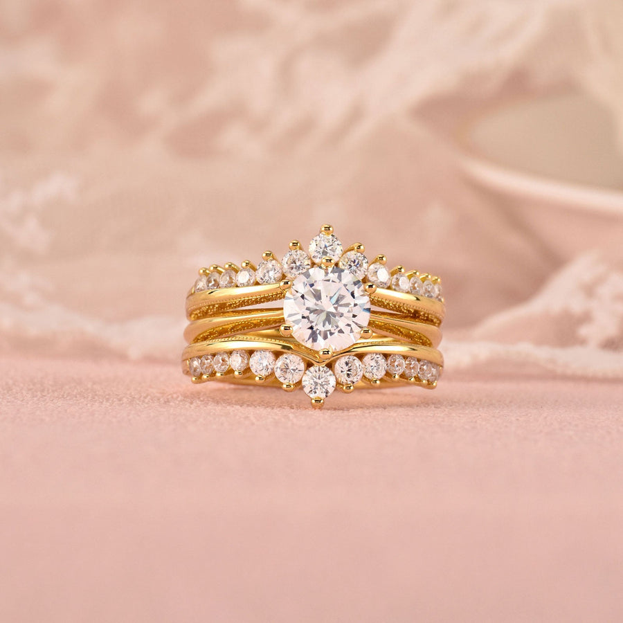 Luxury Round Cut Gold Wedding Ring Set Bridal Ring Set in Sterling Silver Shineofdiamond