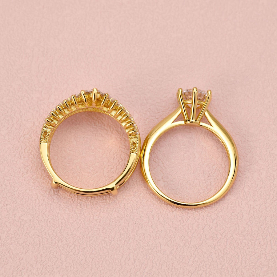 Luxury Round Cut Gold Wedding Ring Set Bridal Ring Set in Sterling Silver Shineofdiamond