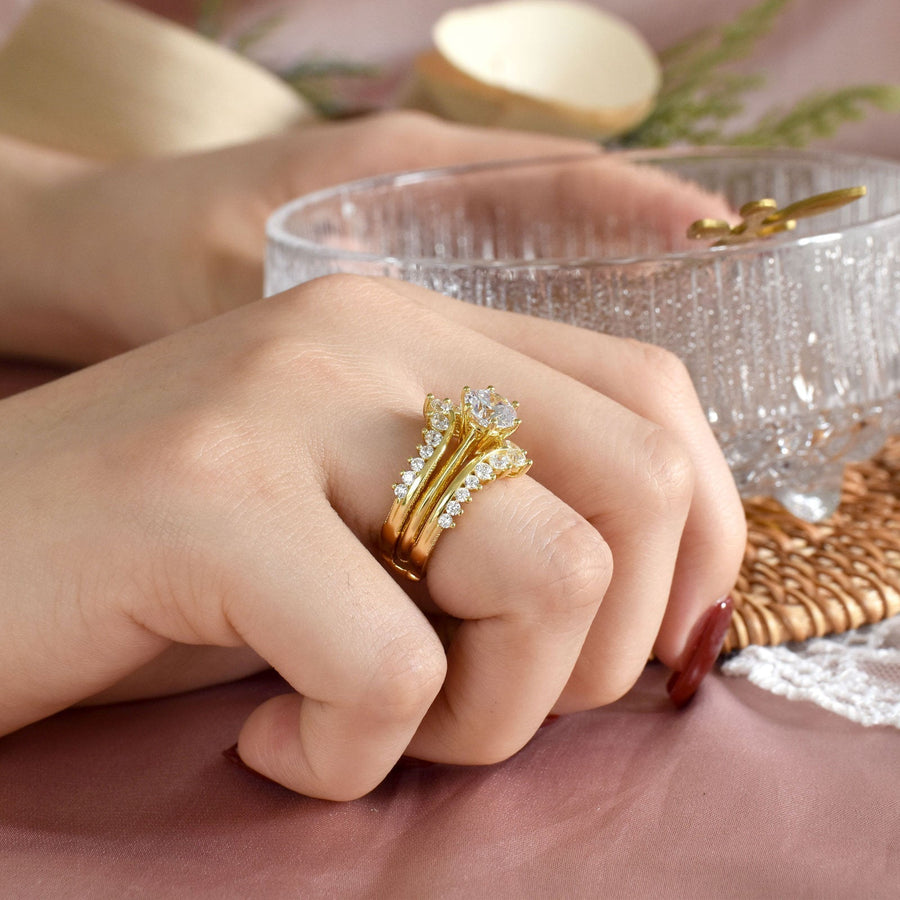 Luxury Round Cut Gold Wedding Ring Set Bridal Ring Set in Sterling Silver Shineofdiamond