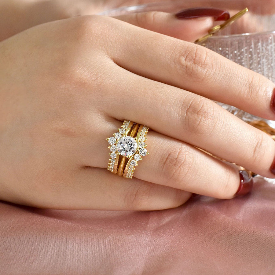 Luxury Round Cut Gold Wedding Ring Set Bridal Ring Set in Sterling Silver Shineofdiamond