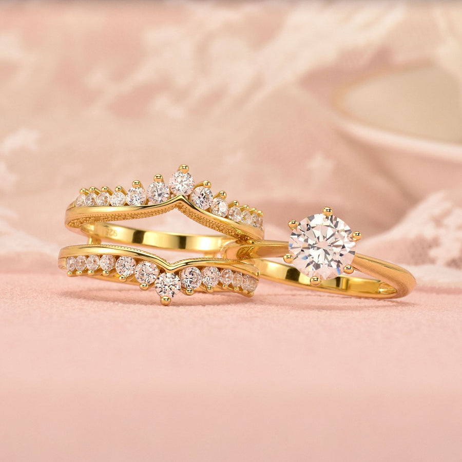Luxury Round Cut Gold Wedding Ring Set Bridal Ring Set in Sterling Silver Shineofdiamond