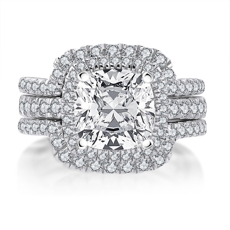 3pcs Cushion Cut Bridal Set Ring Matching Ring in Sterling Silver Shineofdiamond