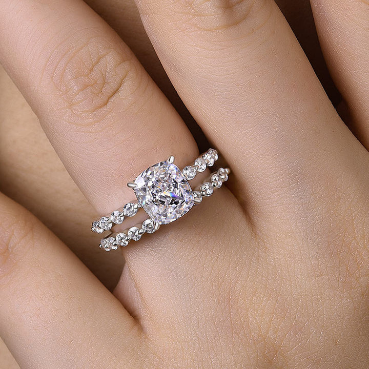 4.0CT Cushion Cut Bridal Ring Set In Sterling Silver Shineofdiamond