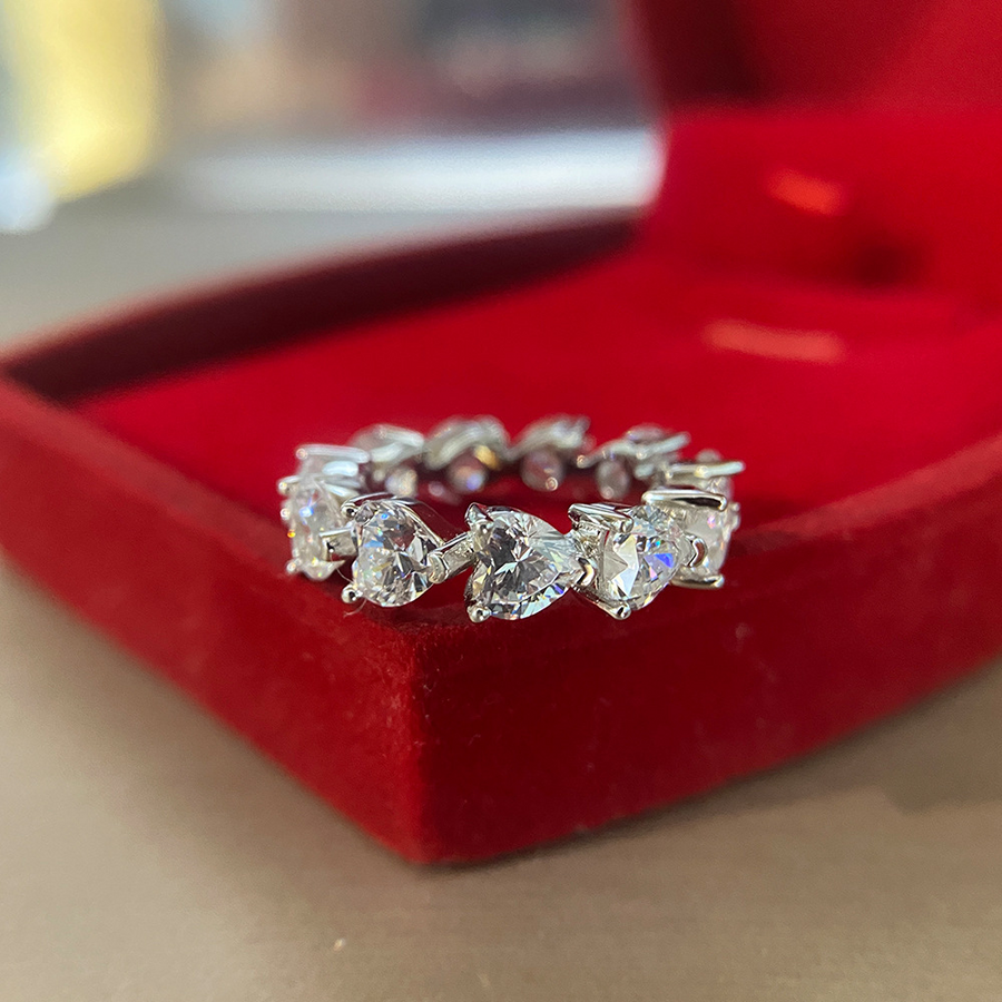 Eternity Heart Cut Wedding Band in Sterling Silver Shineofdiamond